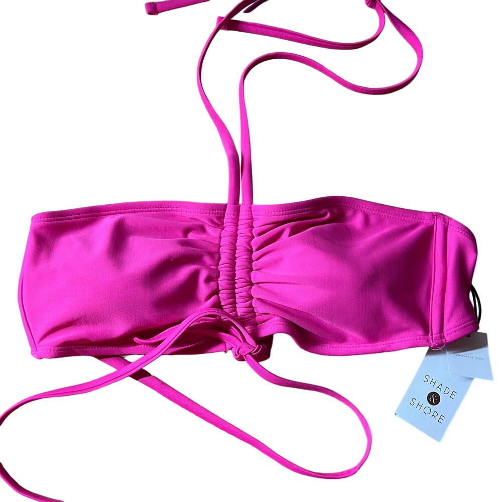 Shade & Shore Women's Hot Pink Strappy Halter Bikini Top - Size Medium - NWT